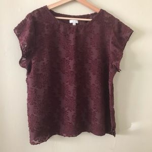 Burgundy Maroon Dark Berry Floral Blouse (Large)